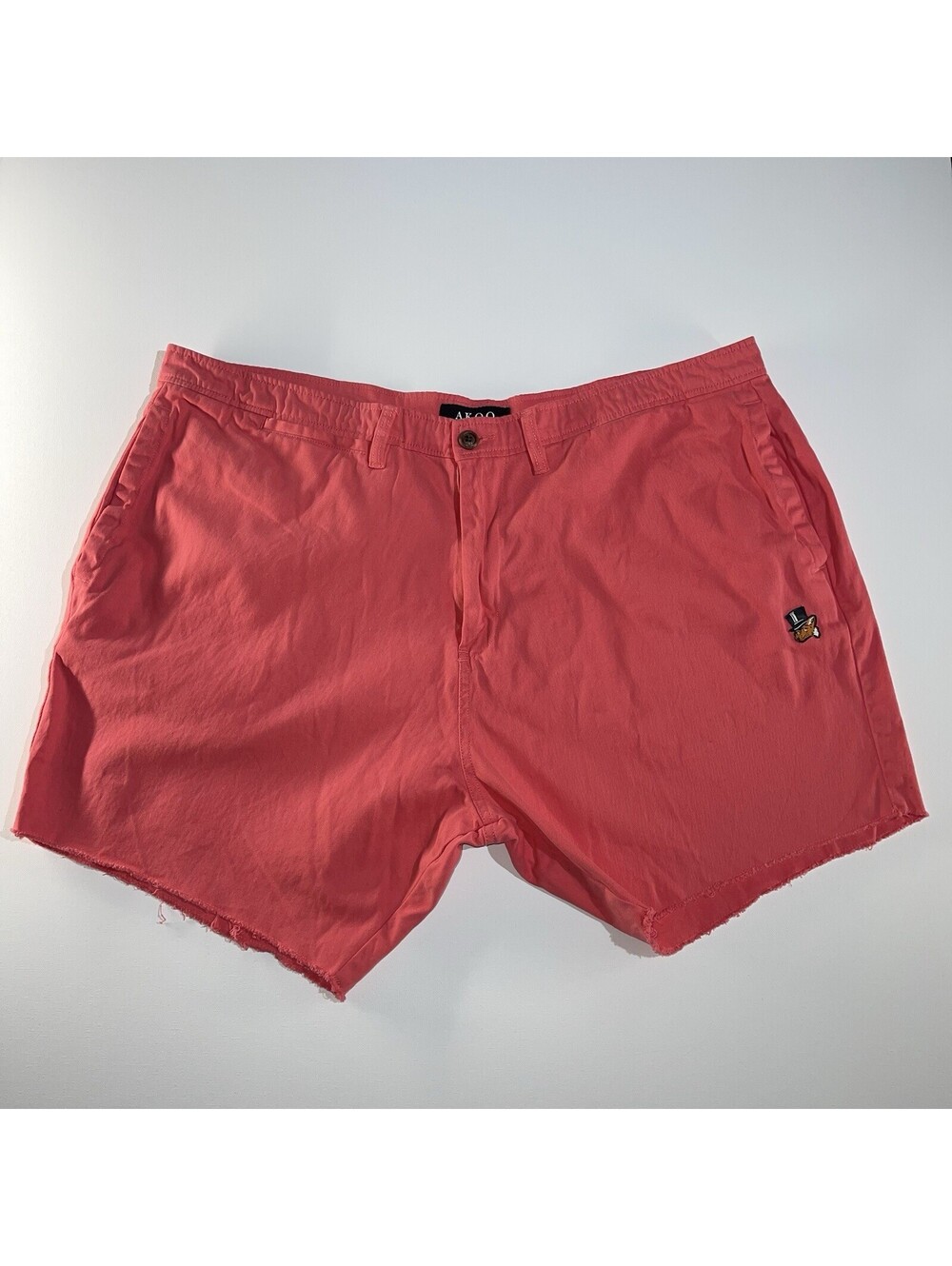 AKOO Kilimanjaro Chino Shorts Fox Logo Salmon Pink Size 42 Raw Hem Cotton Casual